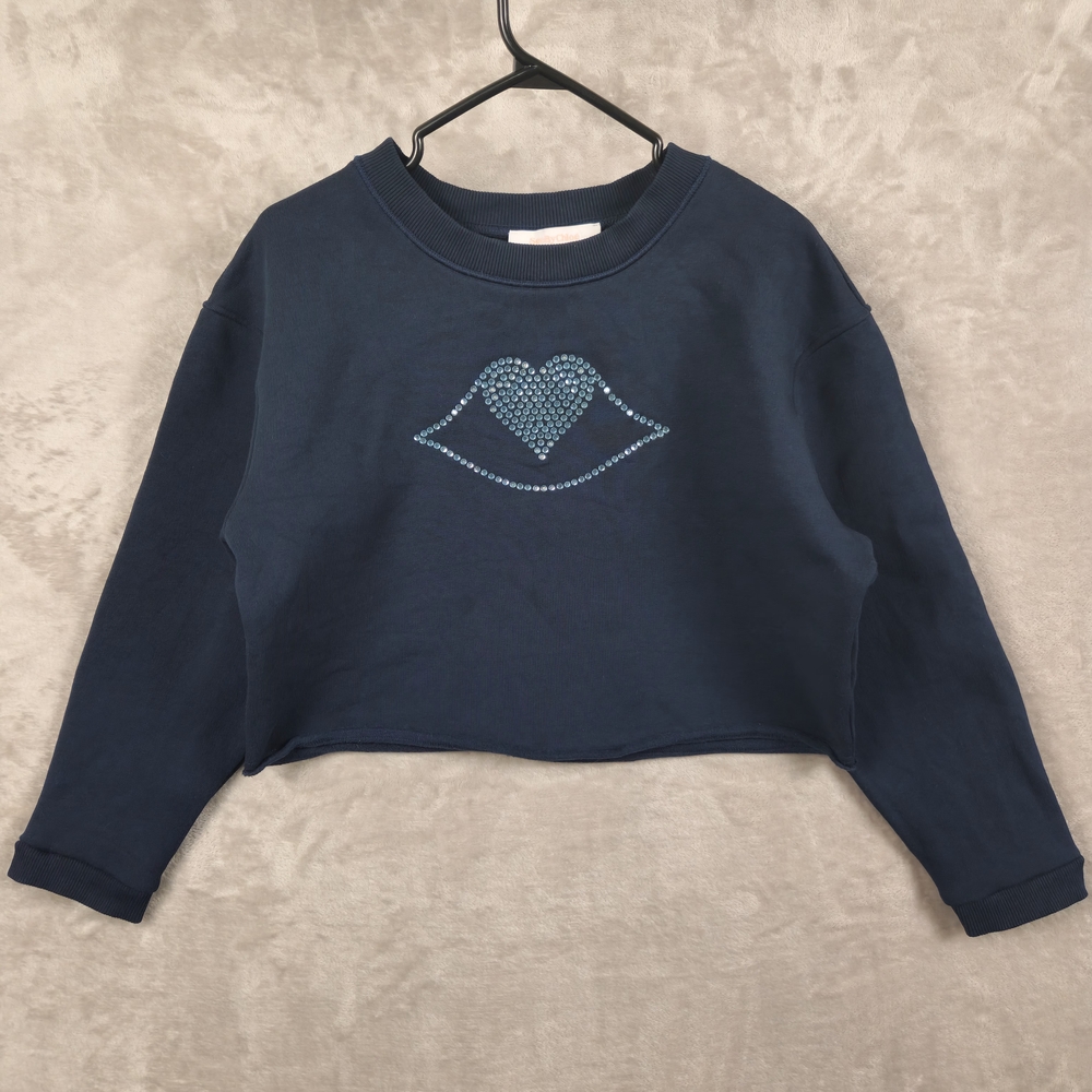 See By Chloe Sweatshirt Cropped Relaxed Womens S Embellished Cotton Navy Blue